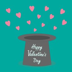 Magic black hat pink hearts Flat design Happy Valentines day