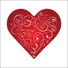 Red heart with white ornament roses