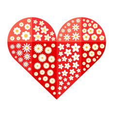 Red paper heart filled with white flowers