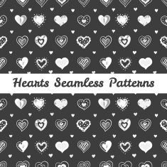 Vector black and white hand drawn hearts St Valentine Day N2