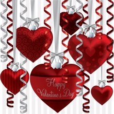 Curling ribbon heart bauble Happy Valentine's Day card in vector