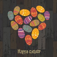 Easter eggs Heart shaped on wooden planks background Vector E