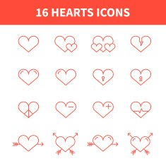 Set of heart icons symbol sign in flat style