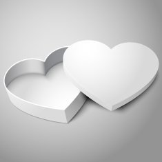 Vector realistic blank white opened heart shape box isolated on
