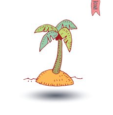 Desert tropical island with palm tree- vector illustration