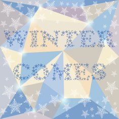 winter backgrounda on polygonal cover with words made of snowflakes