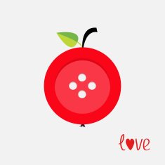 Red button apple with word love Flat design style
