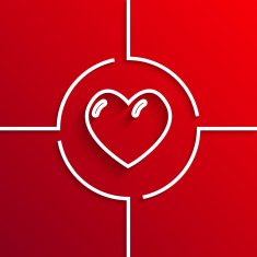Vector modern white circle icon on red background N8