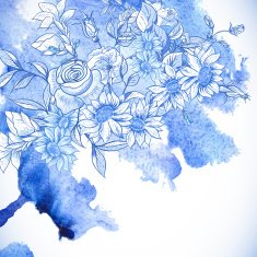 Vintage Blue Greeting Card with Flowers N2