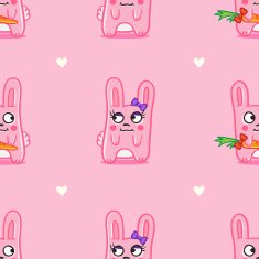 Vector funny cartoon bunnies St Valentine Day seamless pattern over