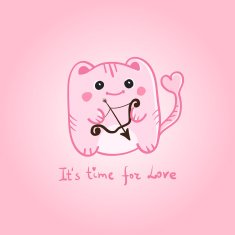 Vector St Valentine Day card with cute pink cupid monster