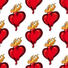 Flaming red heart seamless pattern