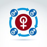 Blue male and red female signs connected with arrows gender N2