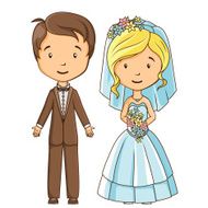 Cartoon style bride and groom