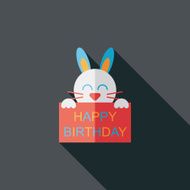 Happy birthday rabbit card flat icon with long shadow eps10 N27