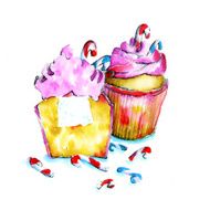 Watercolor cupcakes and candy N2