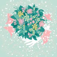 Wedding invitation or card with bridal bouquet