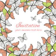Invitation card template with butterfly ornament N3