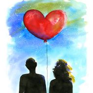 Young couple in love Watercolor painting N2
