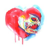 Watercolor heart and fish