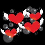 red heart with white angel wing on black background