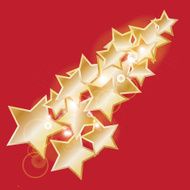 abstract bokeh gold star on red background