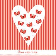 Vintage card with heart filled red butterflies