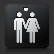 Black Square Button with Couple In Love Holding Hands N2