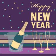 Happy New Year Champagne bottle and glass