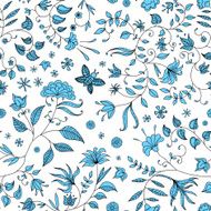 Flower Seamless Pattern Blue Vector N2