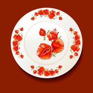 Beautiful bouquet of red poppy on a white plate