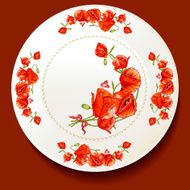 Beautiful bouquet of red poppy on a white plate N2