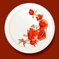 Beautiful bouquet of red poppy on a white plate N3