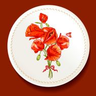 Beautiful bouquet of red poppy on a white plate N4