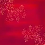 sketch of flowers on a red watercolor background in vintage