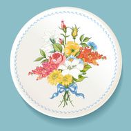 Baroque bouquet of wildflowers on white plate N3