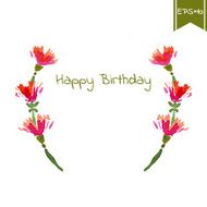 Watercolor beautiful decorative flowers with Happy Birthday text Vector