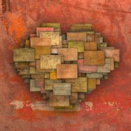 3d fragmented heart shape square tile grunge pattern