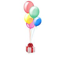 Gift box red bow balloons on a white background