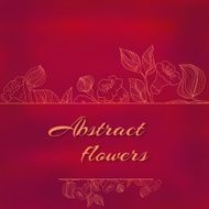 sketch of flowers on a red watercolor background in vintage N3