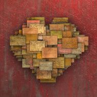 3d fragmented heart shape square tile grunge pattern N2