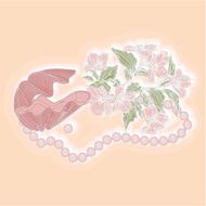 Vintage shell with flower and pearls vector