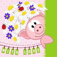 pig with flowers love