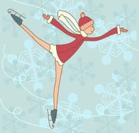 skating teenage girl on blue background with snowflakes