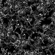 Seamless monochrome floral background with roses