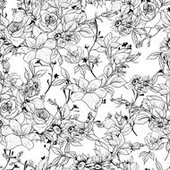 Seamless monochrome floral background with roses N2