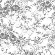Seamless monochrome floral background with roses N3