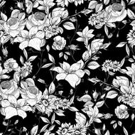 Seamless monochrome floral background with roses N4