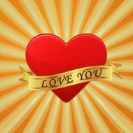 Heart with ribbon and phrase Love You Vector concept illustrati