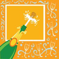 Champagne Celebration with Flying Cork on Orange Background